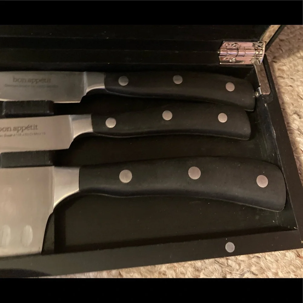 Bon Appetit 3-pc German Steel Cutlery Knives in Black Bamboo Case